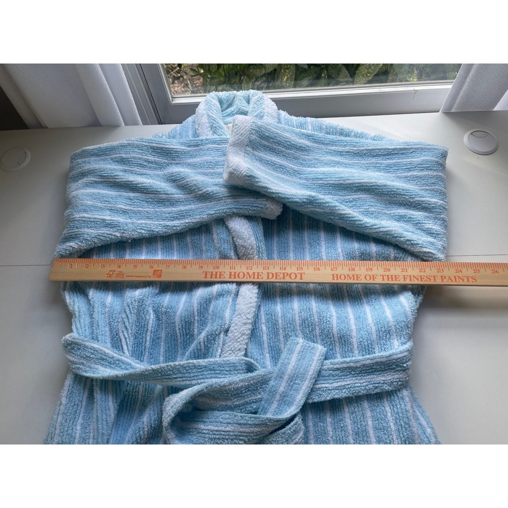 Vintage Victoria's Secret Gold Label Terry Cloth Robe Blue White Stripe Small - Picture 4 of 7